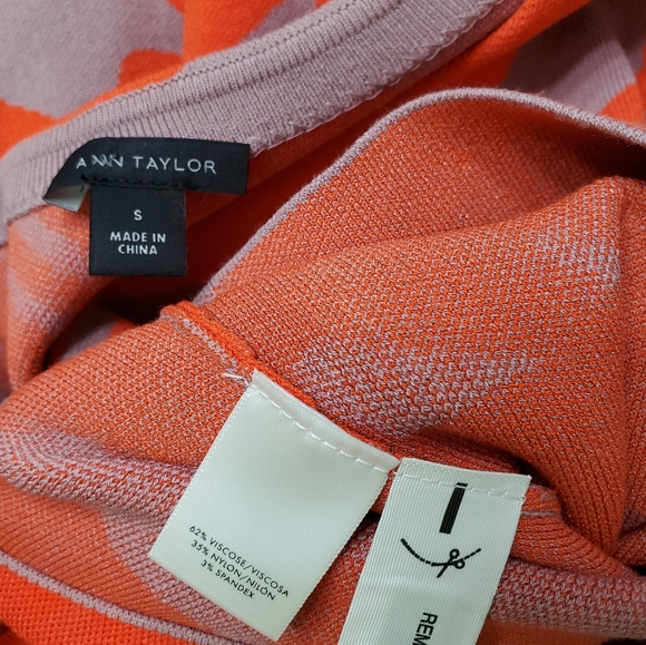 Ann Taylor Paisley Fan Leaf Shift Sweater Orange Red Dress - Picture 3 of 6